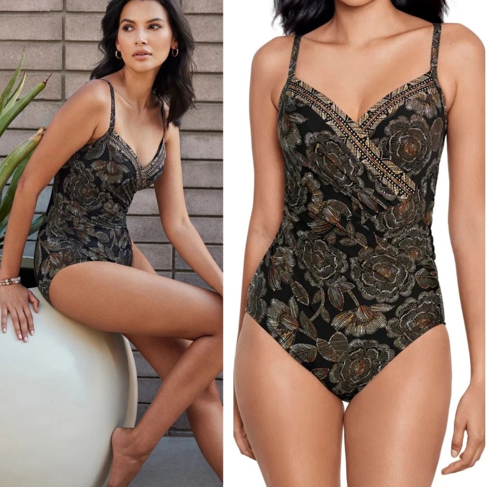 LIKE NEW Miraclesuit Black and Gold Swimsuit